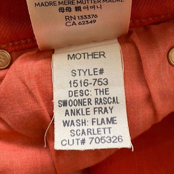 Mother Swooner Rascal Jeans Size 25 Red Ankle Fray High Straight USA Game Day - Picture 11 of 14